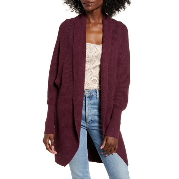 Leith Sweaters - Leith Dolman Sleeve Long Maroon Cardigan